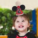 Cartoon Mouse 2nd Birthday Hat - Red & Black Party Hat for Girls Boys, Birthday Photo Props, Cake Smash, Baby Shower, Toddler Party Decorations (24 Months)