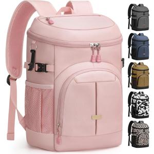 Pritent Cooler Backpack for Men Women Insulated Waterproof Backpack Cooler Leak Proof Cooler Bag Lightweight Lunch Backpack for Camping Beach Travel Picnic (30 Cans, Pink)