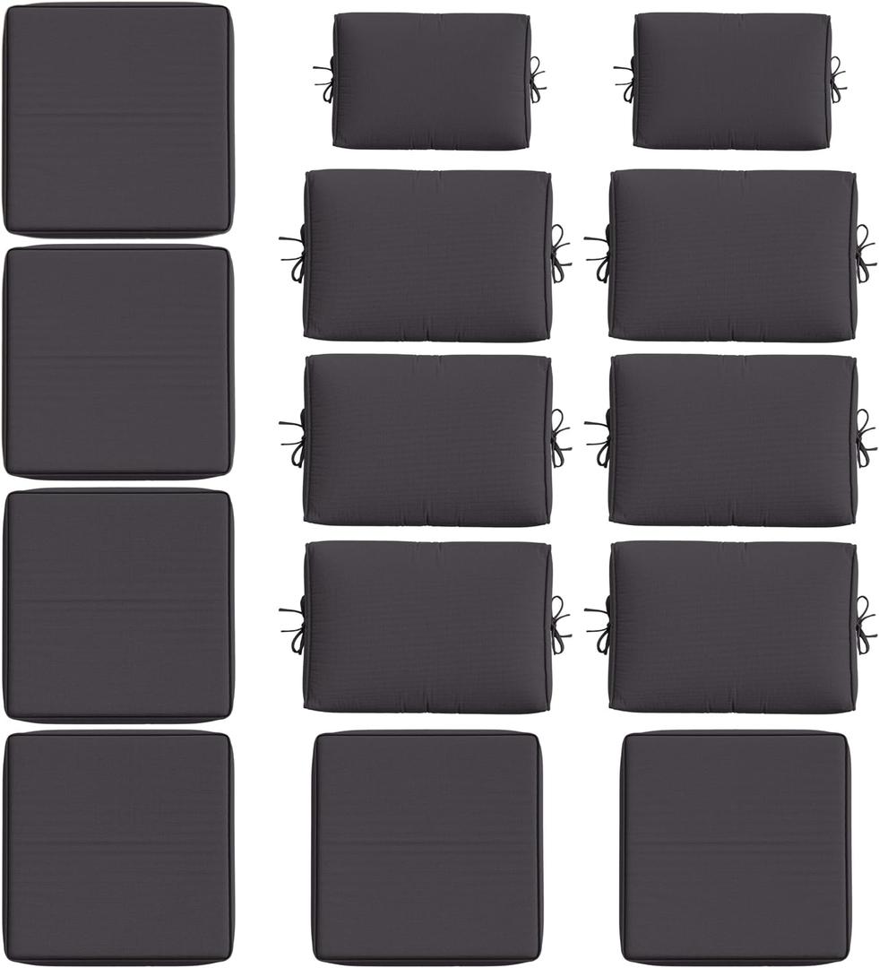 14 Pcs Outdoor Cushion Slipcovers All-Weather Patio Cushion Covers, Replacement Waterproof with Zipper for Patio Furniture, Sectional Couch 3 Sizes, Covers Only - Grey