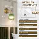 Battery Operated Wall Sconce,Vintage Battery Wall Light with Remote Dimmable Wireless Wall Sconces with Glass Lampshade Rechargeable, Led Wall Lamp Fixtures for Bedroom, Living Room (Stripe Green)