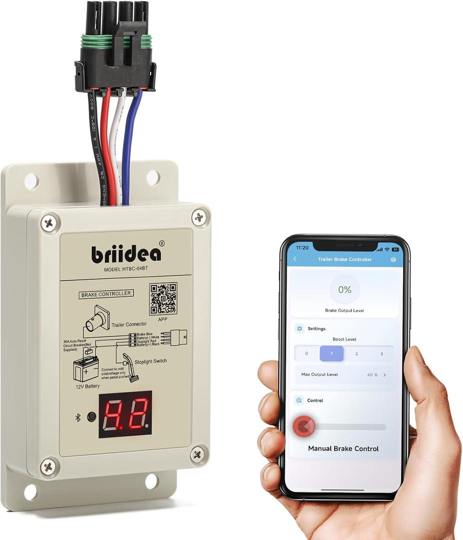 briidea Bluetooth Trailer Brake Controller, Proportional Brake Controller with APP Control & LED Display, Boost Function for Smoother Braking, Ideal for Heavy-Duty & Frequent Towing (1-4 Axles)