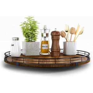 Farmhouse Oak 16" Lazy Susan Turntable Organizer for Cabinet, Round Wooden Lazy Susan Organization and Storage for Dining Table, Pantry, Kitchen, Countertop, Cupboard, Home Decor, Walnut Wood (16") 
