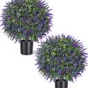DREAMLOOM Topiary Trees Artificial Outdoor Ball in Planter, 20in Outdoor Indoor Realistic Fake Plants Shrubs for Front Porch Decor, Faux Bushes Plants for Home Front Door Offices, Set of 2