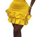Tbahhir Women's Backless Bodycon Dress Mini Sleeveless Ruffle Dresses Back Tie Yellow Party Club L