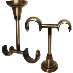 2 Pack Diameter 0.75 in/1 in (19mm/25mm) Double Curtain Rod Bracket - Modern Ceiling Mount Double (Antique Bronze)