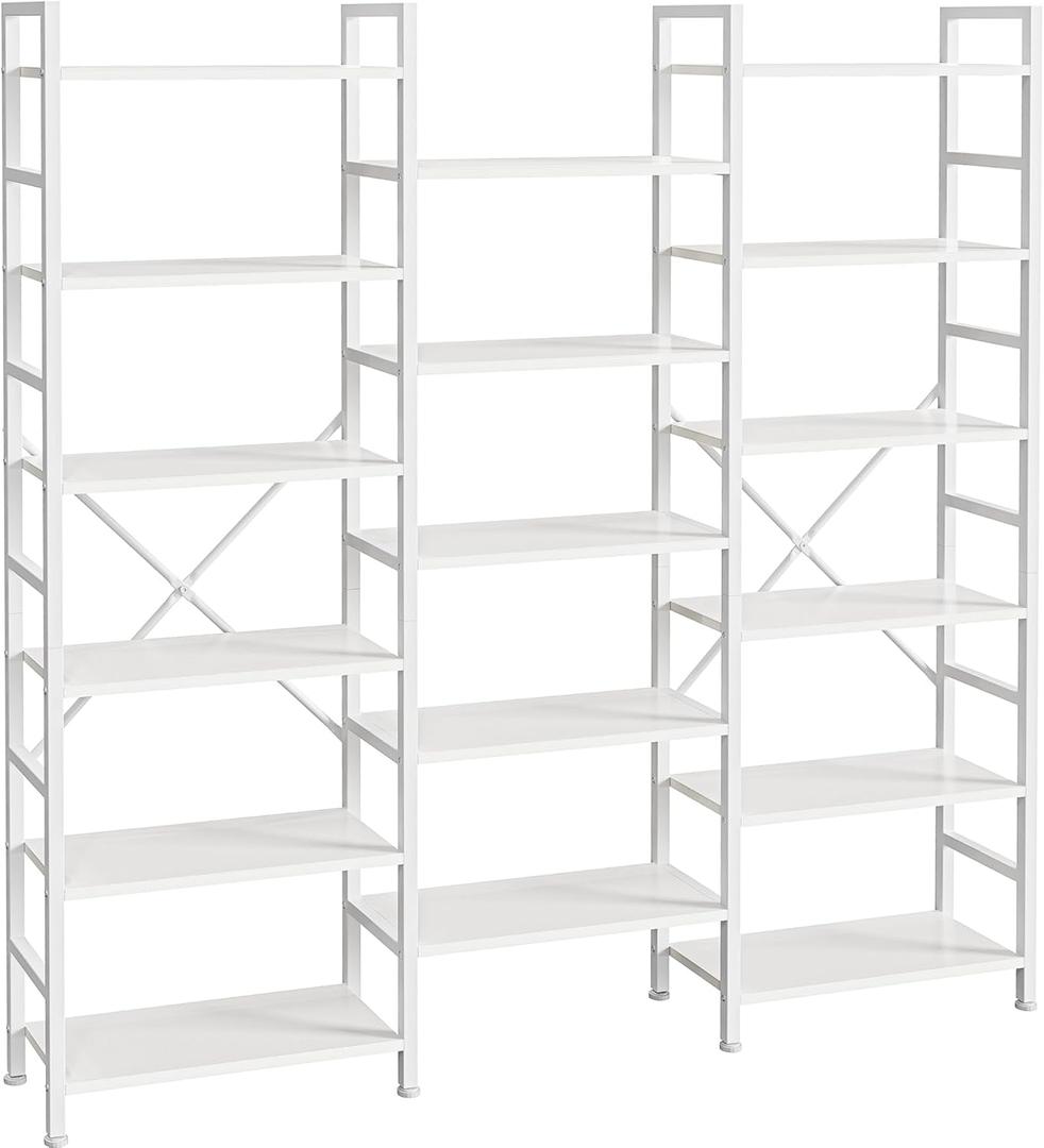 SUPERJARE Triple Bookshelf, Bookcase with 17 Open Display Shelves, Wide Book Shelf Book Case for Home & Office, 6 Tier, White