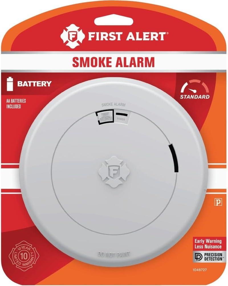 Slim Smoke Alarm, Battery Powered by First Alert, EXP: 10 Years After Installation