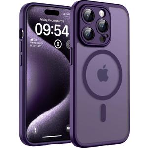 TOCOL Magnetic for iPhone 15 Pro Max Case, Upgraded Full Camera Protection, Compatible with Magsafe, Drop Protection, Translucent Matte Back Bumper Phone Cover 6.7-InchMidnight Purple