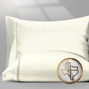 Texas Linen Co. 100% Egyptian Cotton Pillow Cases Standard/Queen Size Set of 2 - Luxury 1500 Thread Count Sateen Ivory Pillow Cases, Silky Soft Cotton Pillowcases Fits Standard & Queen Size Pillows