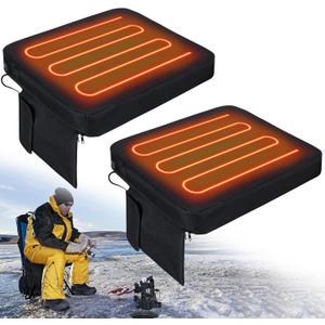 Thyle 2 Pcs Portable Heated Seat Cushion Backless Stadium Seat Pad Waterproof Chair Pad No Back USB Power with 3 Level Adjustable Temperature for Sports Camping Fishing Home Outdoor, No Power Bank
