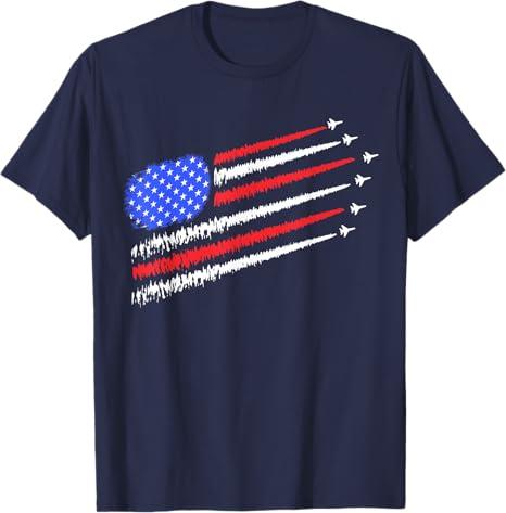 Fighter jets with USA American flag 4th of July celebration T-Shirt, 4XL