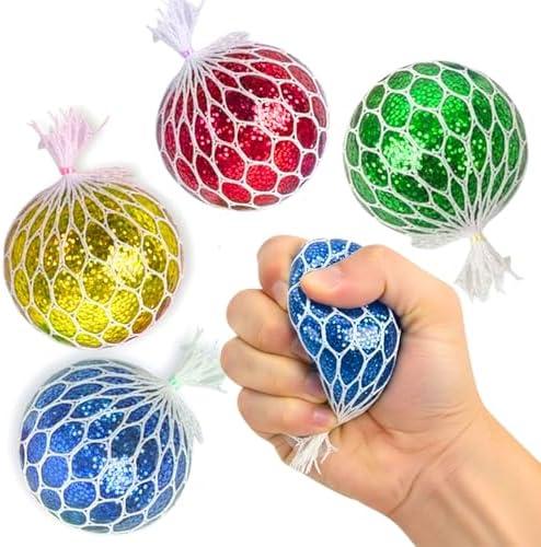 4E's Novelty 8 Pack Valentine Squeeze Balls with Valentines Day Cards & Bags - Squishy Ball Fidget Toys for Valentines Classsroom Exchange Gifts Bulk for Kids Boys Girls, Party Favors