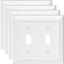 Modern Decorative Wall Plate Switch Plate Outlet Cover, Vintage Retro Wood Grain Design(Double Duplex-4 Pack, White)