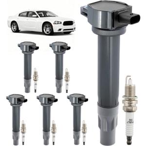 Ignition Coil Packs & Iridium Spark Plugs (Set of 6), Compatible with Dodge Charger/Avenger/Grand Caravan/Journey, Chrysler Town & Country/300, Volkswagen Routan & More, Replaces# UF502, 4606869AB