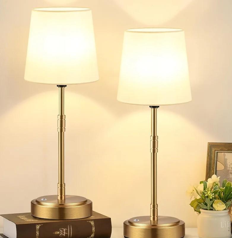 Cordless Table Lamps Set of 2 – Battery Operated Lamp with 7500mAh Rechargeable Battery, Stepless Dimmable Vintage Brushed Gold Desk Wireless Lamps for Dining Room, Nightstand & Patio (Bulbs Included)