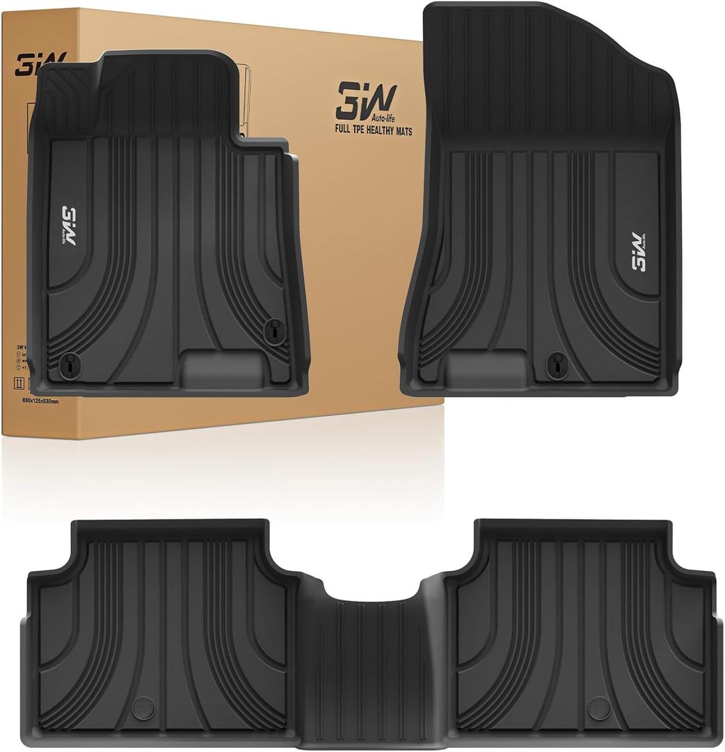 3W Floor Mats Fit Hyundai Sonata 2020-2025 (NOT for Hybrid)/Kia K5 2021-2025(Only for FWD Models) All Weather TPE Custom Fit Heavy Duty Waterproof Floor Liner Car Mats for 1st and 2nd Rows, Black