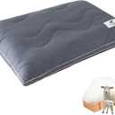 YOUR MOON Soft Organic Wool Pillow Standard, Flat & Thin Wool Pillow for Sleeping, Low-Loft Bed Pillows for Back and Stomach Sleepers, Breathable Soft Cotton Cover(Gray) (Standard (Pack of 1))
