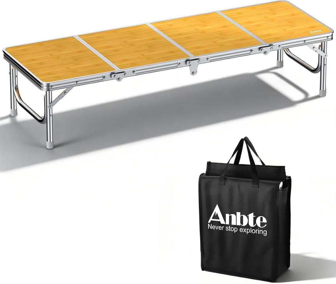 Anbte 4ft Low Folding Picnic Table, Thicker Aluminum Small Camping Table with Storage Bag, Portable Handle, Lightweight, for Camping Beach Party Picnic Floor,45.67" x 15.7" x 10.3", Yellow