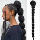 Brown Drawstring Ponytail for Black Women 22 Inch Kinky Afro Bubble Braided Ponytail Extension Clip on Pony Tail Hair Extension Curly Braided Afro Puff Drawstring (Black)