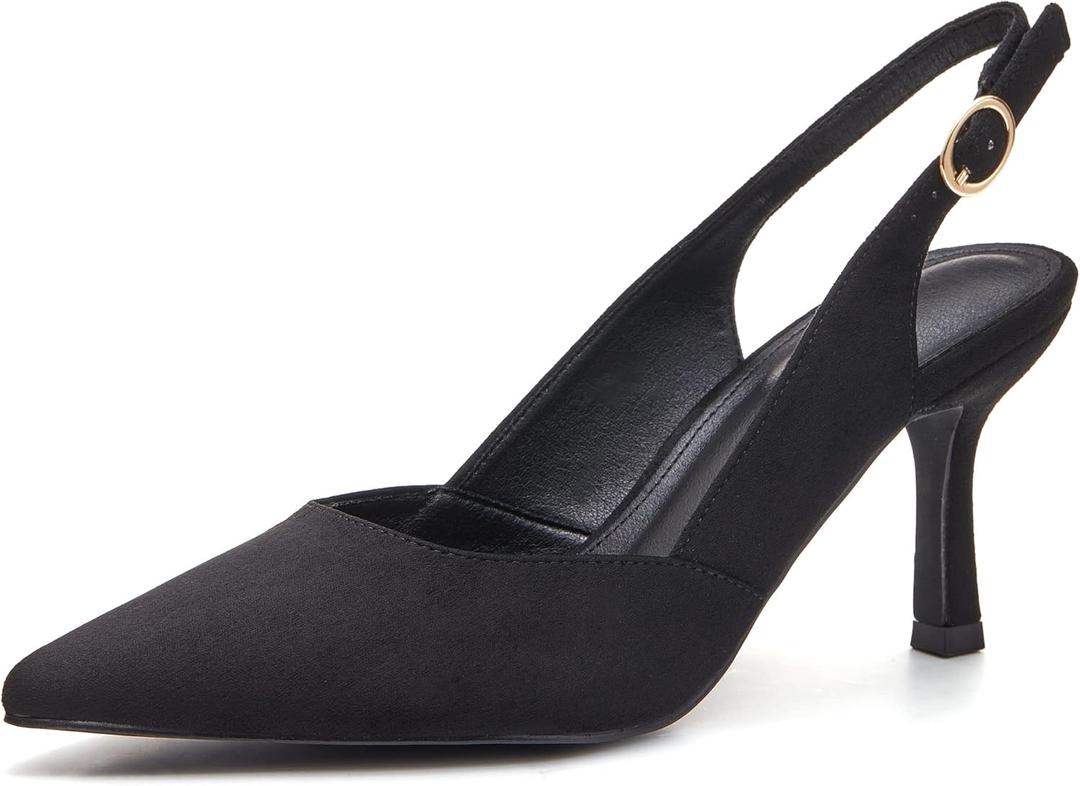 Women's Slingback Kitten Heels Closed Pointed Toe Backless Wedding Party Dress Pumps Shoes (7.5)