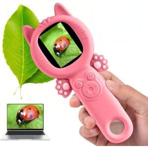 Kids Microscope 500X Digital Pocket Handheld Microscope with Dual Cameras & Autofocus, STEM Educational Toy & Perfect Christmas Birthday Gift for Boys & Girls Ages 3 4 5 6 7 8 9 10(Pink)