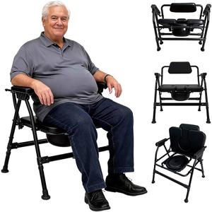 Heavy-Duty Large Bone Bedside Commode, Black | 800lbs Weight Capacity, Extra-Wide Padded Seat, Adjustable Height, Folding Toilet Chair