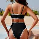 YACUN Women's High Waisted Bikini Swimsuit Two Piece Strapless Bandeau Cheeky Bathing Suits Black Shell L