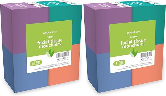 Amazon Basics Facial Tissue, 2-Ply, 300 Count | With Lotion | 8 Packs