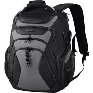 KROSER Travel Laptop Backpack 18.4 Inch XXXL Gaming Backpack with Hard Shell Saferoom RFID Pockets Water-Repellent Business College Daypack Stylish Laptop Bag for Men/Women-Black Grey