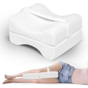 Pozico Knee Pillow for Side Sleepers, Comfortable Leg Pillow with Adjustable Strap (Foldable White)