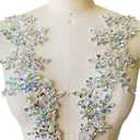 Handmade red/White//Green/Blue Rhinestones Applique Sewing Beads Stones Trim lace Patches Accessory for Dress Clothes one Pair (multicoolored)