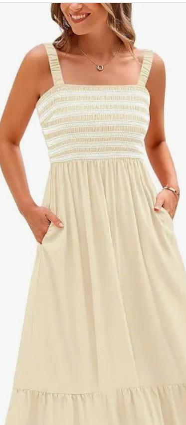 BTFBM Summer Midi Dresses for Women 2025 Spring Sleeveless Square Neck Smocked Flowy Long Beach Vacation Sundress Pocket XXL BTFBM Summer Midi Dresses for Women 2025 Spring Sleeveless Square Neck Smocked Flowy Long Beach Vacation Sundress Pocket XXL