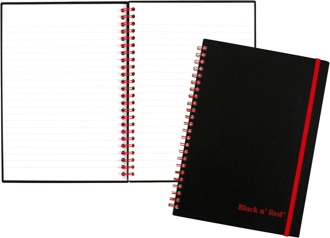 Black n' Red Notebook, Business Journal, 8-1/4" x 5-7/8", 70 Sheets, Ruled, Optik Paper, Scribzee App, Flexible Poly Cover, Wirebound, Black (C67009)