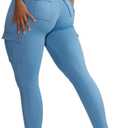 Butt Lifting Leggings with Flap Pockets Workout Cargo Leggings for Women High Waist Tummy Control Running Yoga Pants (X-Large, Sky)