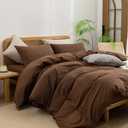 2 x BESTOUCH Duvet Cover Set 100% Washed Cotton Linen Feel Super Soft Comfortable Chic Lightweight 3 PCs Home Bedding Set Solid Cocoa Brown Queen