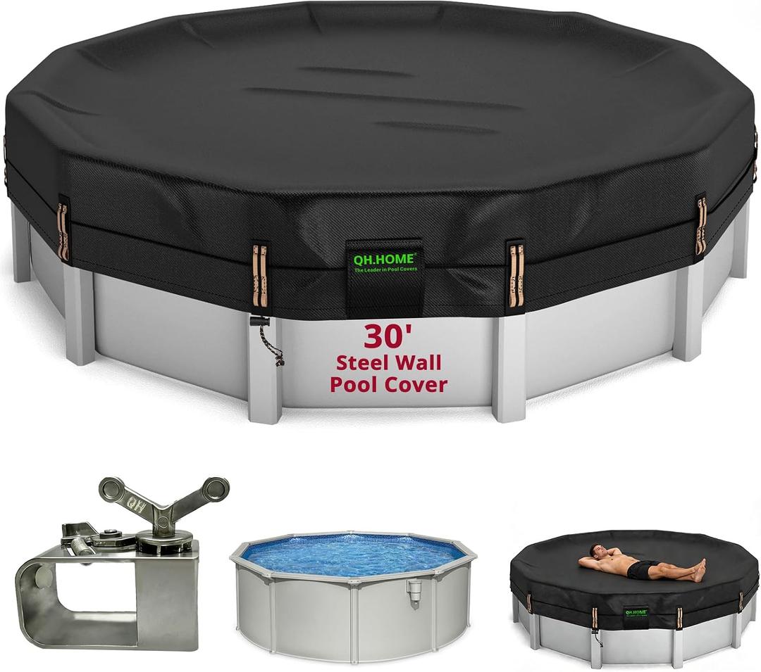 QH.HOME 550D 30 Ft Round Winter Pool Cover Tear Resistant Heavy Duty Fabric
