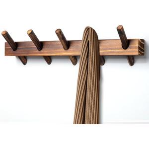 Rustic Wooden Wall Mounted Coat Rack, 5 Hooks, Solid Wood Construction (Carbonization, 5 Hooks)