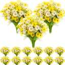 Giegxin 100 Pcs Artificial Daisy Flowers Faux Wildflowers Bulk UV Resistant Outdoor Faux Flowers Plants for Floral Arrangements Wedding Home Indoor Garden Decoration (White,Yellow)