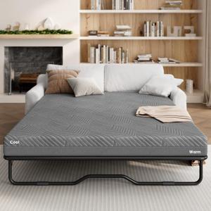 Dual-Side Full Size Sofa Bed Mattress 4 Inch, 2-in-1 Cooling Gel & Warm Side Uesd for All Seasons, Memory Foam Mattress Medium Firm Support, Pressure Relief, CertiPUR-US Certified, 72''x53''