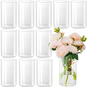 DYMFADFB 12pcs Glass Cylinder Vases for Centerpieces - 6 Inch Tall Flower Vase for Wedding Decorations, Clear Glass Flower Vases Floating Candle Holder for Table Centerpiece Wedding Home Dcor
