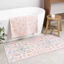 Uphome Bathroom Rug Runner Pink Floral Bath Mats Vinatge Ultra Soft Non Slip Bathroom Rugs Machine Washable Boho Farmhouse Medallion Shower Rug for Sink Tub Entryway, 18x47 inch