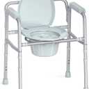 HOMLAND 3-in-1 Bedside Commode Chair with Sturdy Dual-Crossbar Support Construction, Stable Portable Commode Toilet with 7.5Qt Potty Bucket, 350 Lbs Bedside Commodes for Seniors, Silver