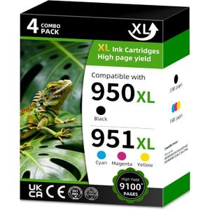 950XL/951XL High Yield Ink Cartridge Replacement for HP950XL/951XL HP950/951 950/951 XL Combo Pack Compatible with HP officejet pro 8600 8100 8610 8615 8616 8620 ( Black Cyan Magenta Yellow 4 Pack)