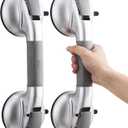 TAILI Grab Bars for Bathtubs and Showers, 2 Pack Shower Handles for Elderly Suction, Maximum 330lbs, Shower Bar with Upgraded Rubber Suction Cups, Safety Grip for Senior, No Drilling Removable, Silver