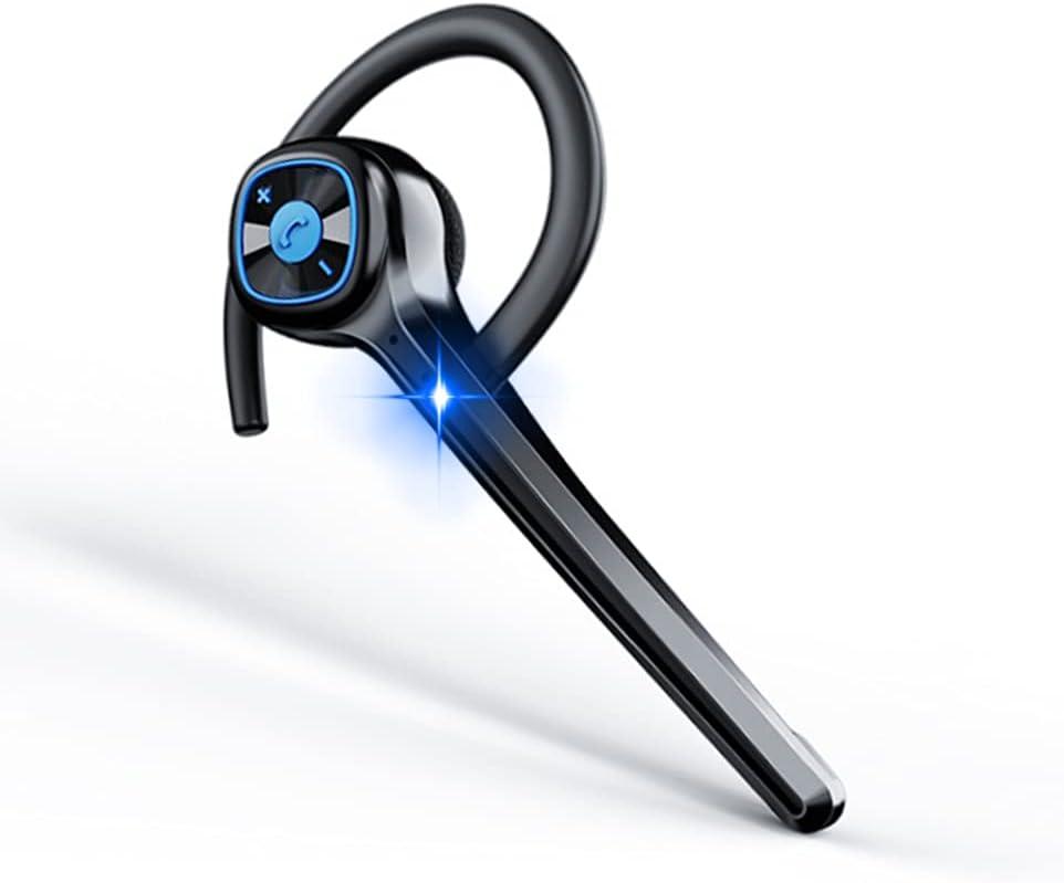 IHAO Wireless Bluetooth Earpiece Headphone Dual Noise Cancelling Mic Painless Open-Ear Handsfree Headset Stereo Sound Left/Right Changeable Earhook Earphones for Driving/Business/Gym (Single Ear Black)