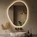 Keonjinn Irregular Backlit Mirror 24 x 30 Inch, Asymmetrical LED Bathroom Mirror with HD Tempered Glass, UL-Listed LED Driver, Stepless Dimmable with 3 Colors, Safe Defogging(Horizontal/Vertical)