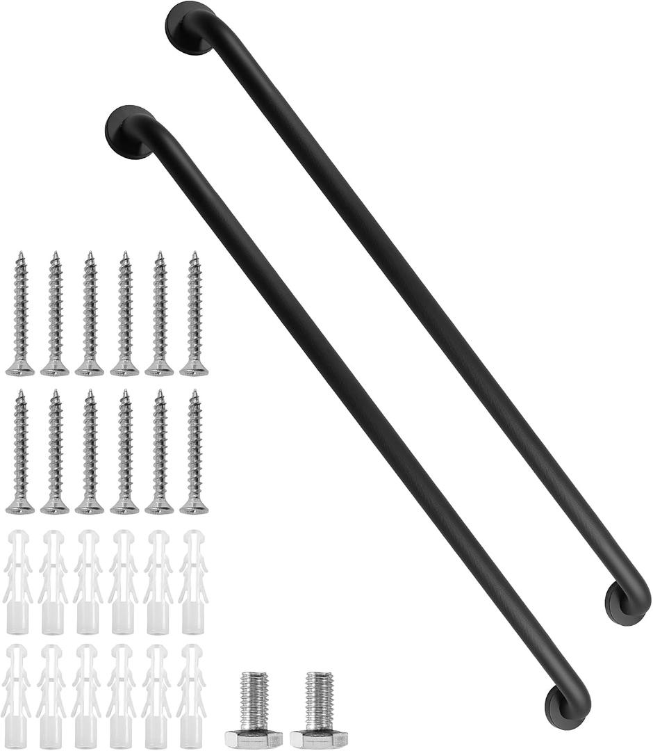 Shower Grab Bar, 2 Pack 39.4 Inch Black Bathroom Grab Bar, 1.25" Diameter 304 Stainless Steel Anti-Slip Grab Bars for Bathtubs and Showers, Handicap Shower Grab Bar for Seniors Elderly