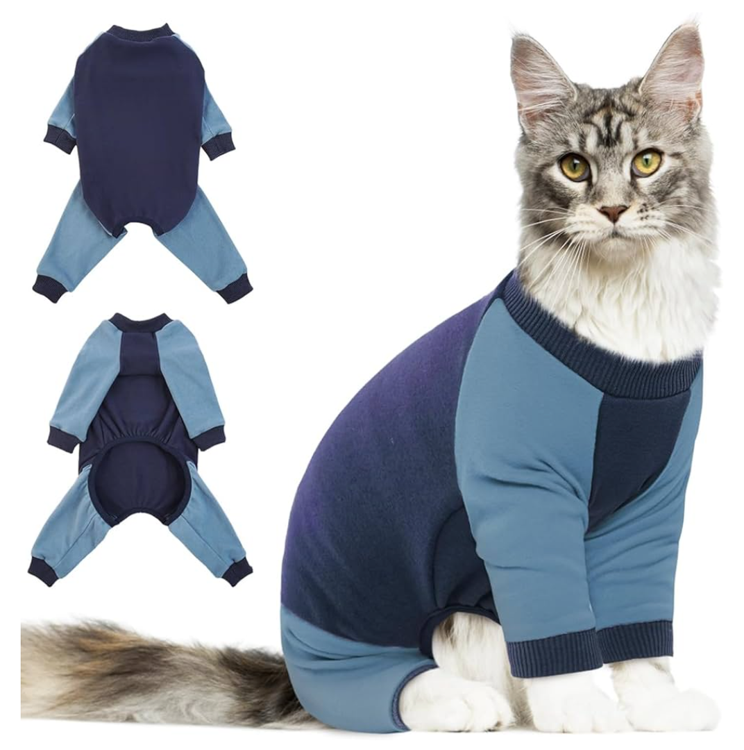 DENTRUN Cat Recovery Suit, Kitten Hair Sticky Onesie, Surgical Cone Alternative Shirts for Female Male Cat Recovery After Surgery, Cat Hair Spreading Prevent Clothes Pajama Apparel for Cats Only 2XL