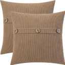 HWY 50 Taupe Chenille Throw Pillow Covers 18x18 Inch with Triple Buttons, Soft Farmhouse Accent Decorative Cushion Cases for Couch Sofa Bed Living Room Pack of 2