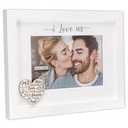 8×7 I Love Us Picture Frame Raised White Outer MDF Wood Moulding White Wood Grain Finish Mat With Gray Screenprinted Text Silver Finish Metal Heart Attachment